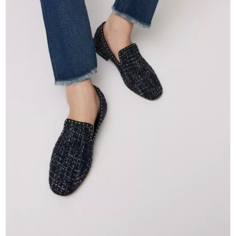 Maje Loafer Slip On Tweed Navy Blue Women Size 36 / 5.5 Preppy Old Money‎ Luxury